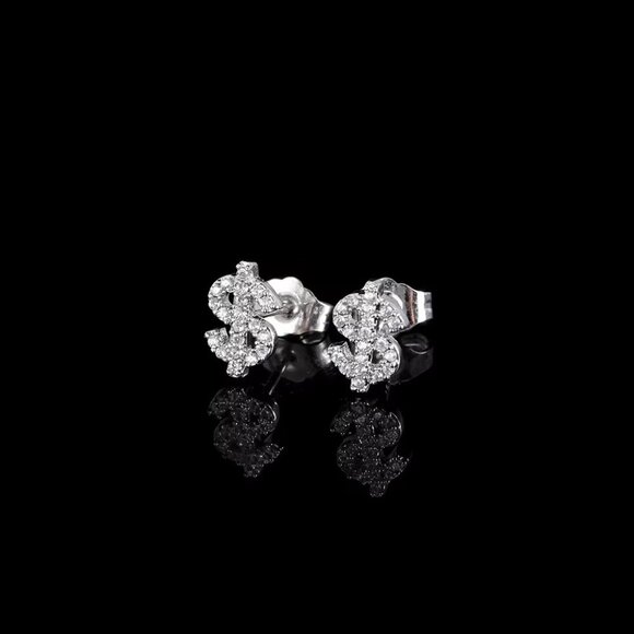 🆕 Dollar Sign Diamond Studded Earrings, 18K White Gold Hypoallergenic 🆕 - Picture 4 of 5